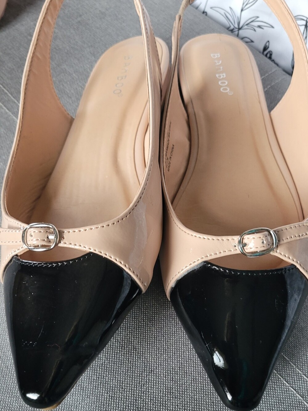 Bamboo Women's Beige and Black Slingback Flats